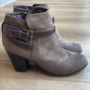 New Directions Brown Ankle Booties with Buckle Detail
